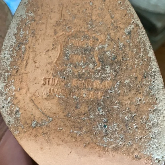 Stuart Weitzman Cognac Brown Leather Wood Stack Platform Heel Sz 8M Peep toe - Picture 10 of 14